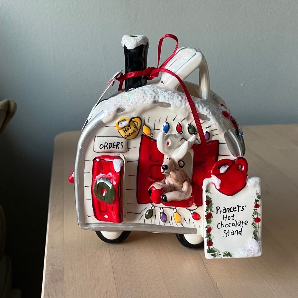 NWT Blue Sky Clayworks Ceramic Prancers Reindeer Hot Chocolate Stand